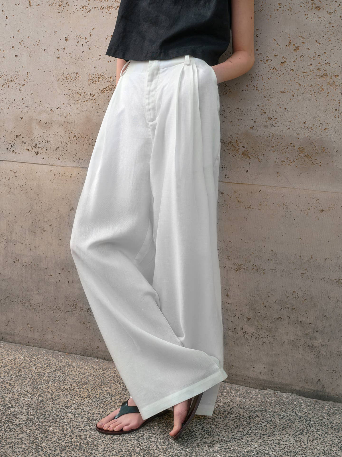 Tencel Blend Pleated Wide Leg Trousers