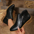 Low Block Heel Side Zip Ankle Booties - Black