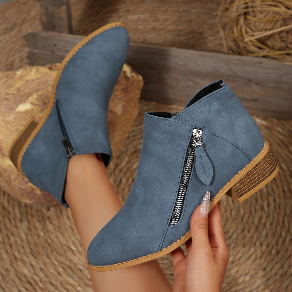 Low Block Heel Side Zip Ankle Booties