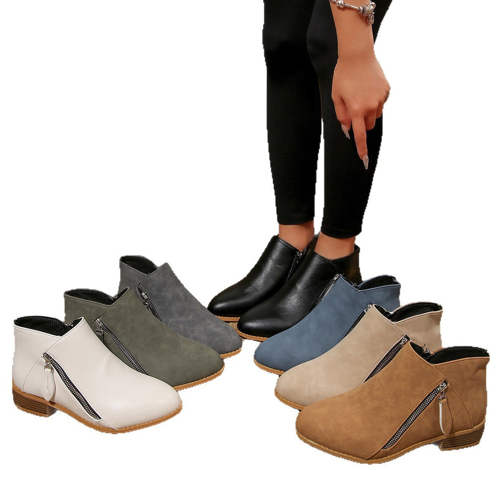 Low Block Heel Side Zip Ankle Booties