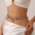 Boho Turquoise Oval Stone Waist Chain Belt - Gold