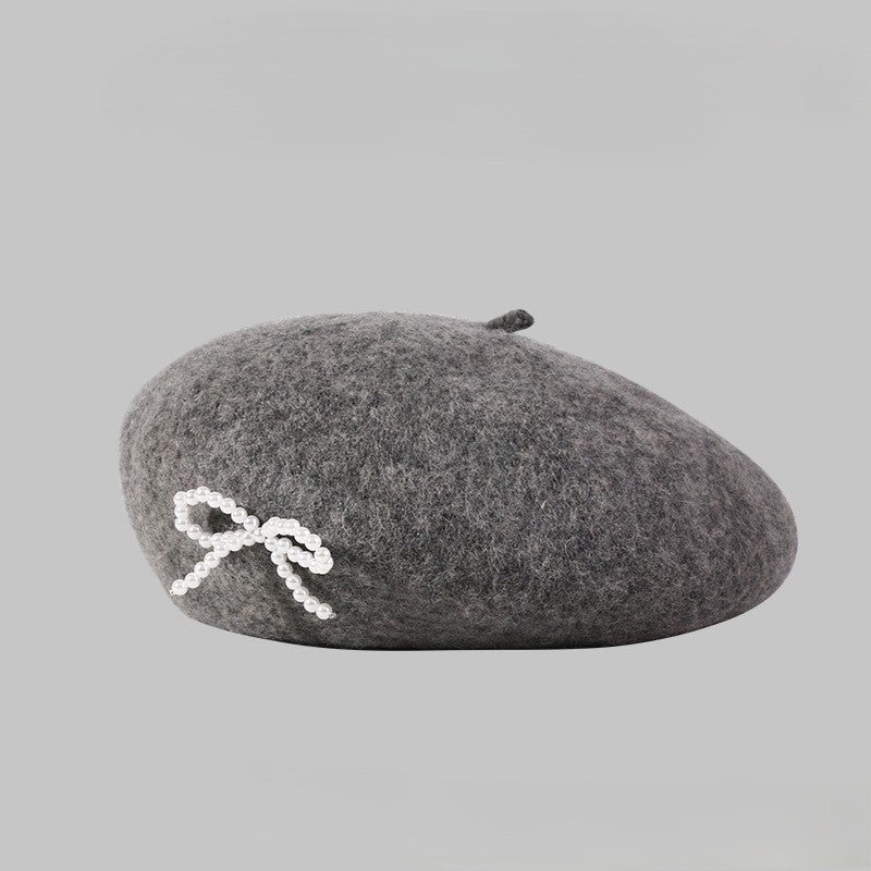 Pearl Bow Detail Beret Hat - Color_1
