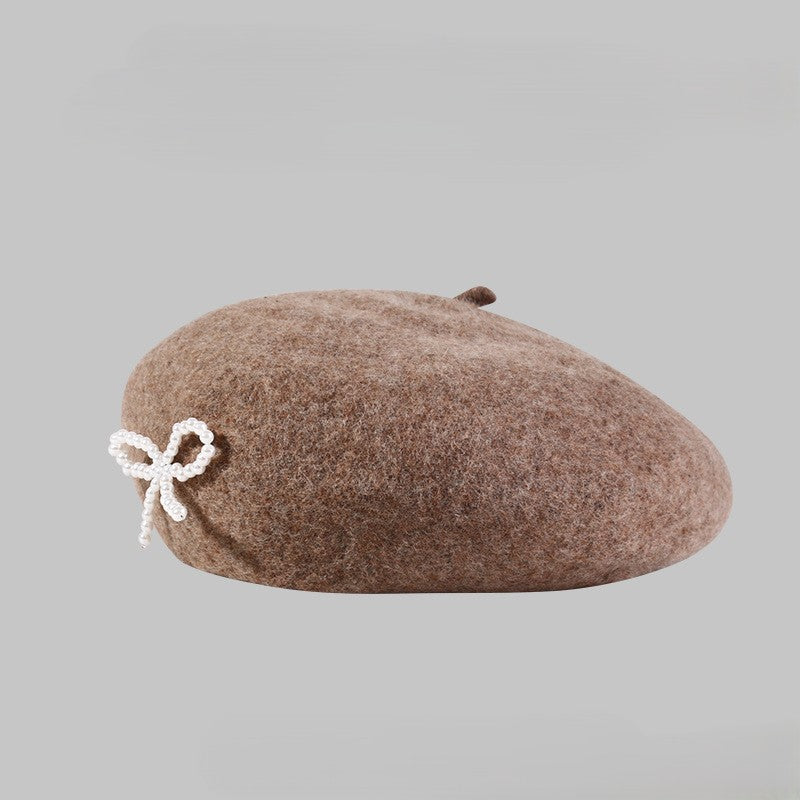 Pearl Bow Detail Beret Hat - Color_2