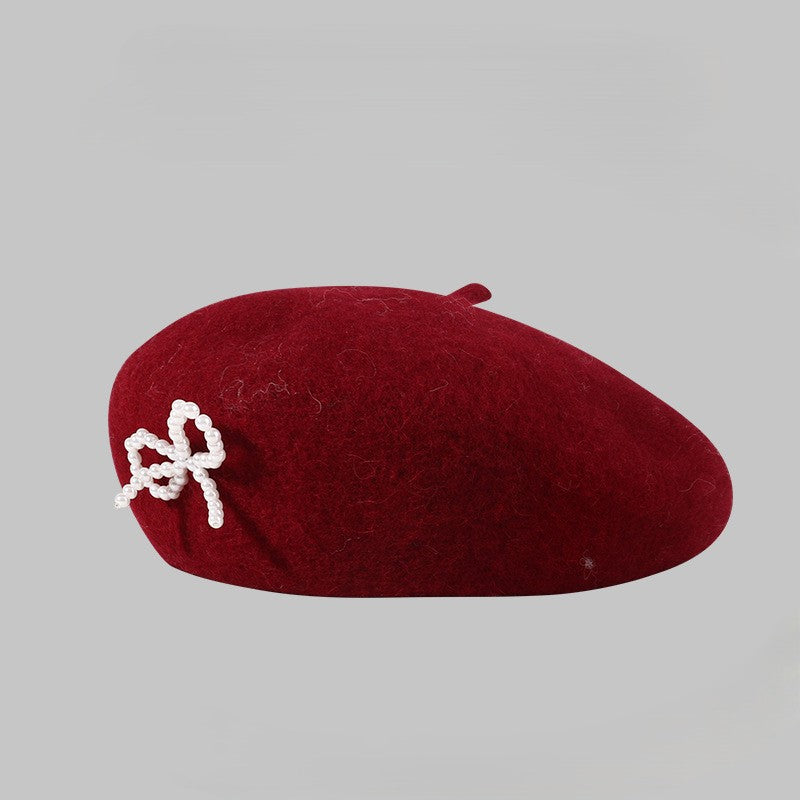 Pearl Bow Detail Beret Hat - Color_3