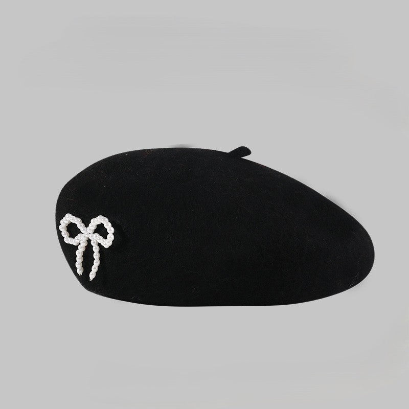 Pearl Bow Detail Beret Hat - Color_4