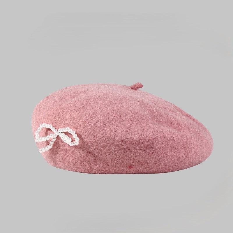 Pearl Bow Detail Beret Hat - Color_5