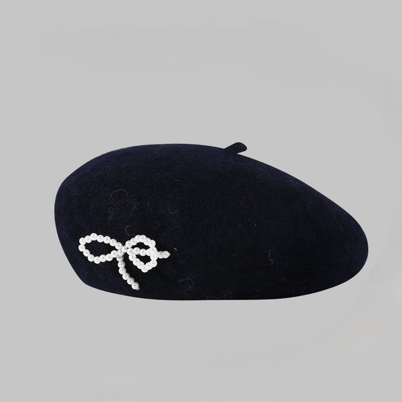 Pearl Bow Detail Beret Hat - Color_6
