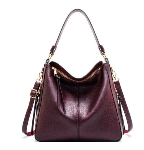 Slouchy Faux Leather Hobo Shoulder Bag - Burgundy Set