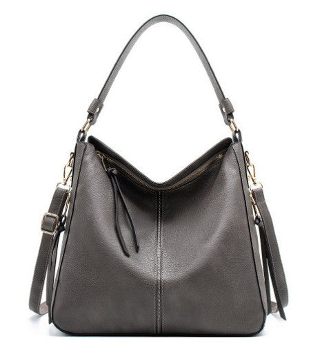 Slouchy Faux Leather Hobo Shoulder Bag - Gray