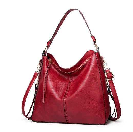 Slouchy Faux Leather Hobo Shoulder Bag - Red