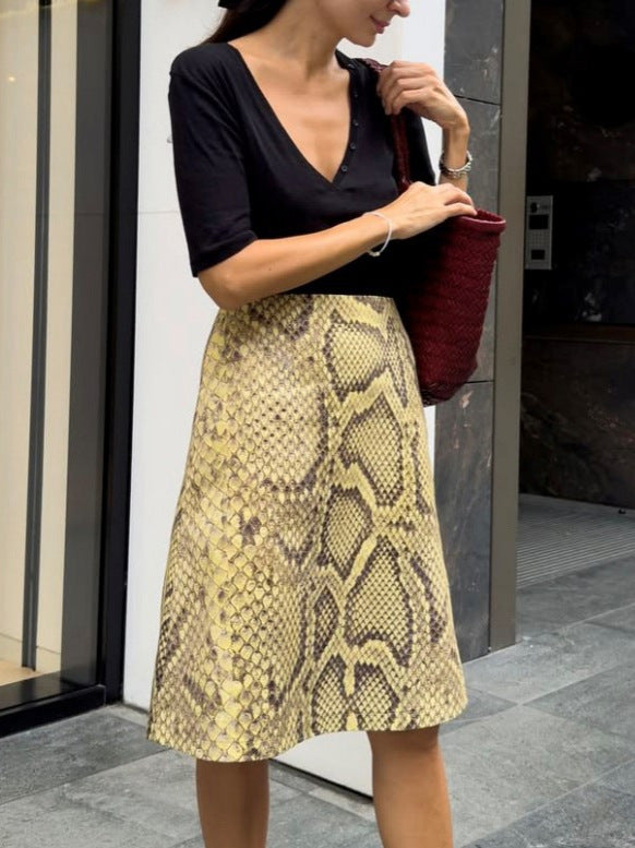 Snake Print A Line Midi Skirt - Python
