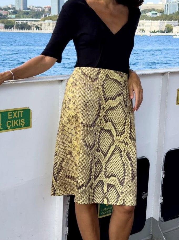 Snake Print A Line Midi Skirt - Python - 2
