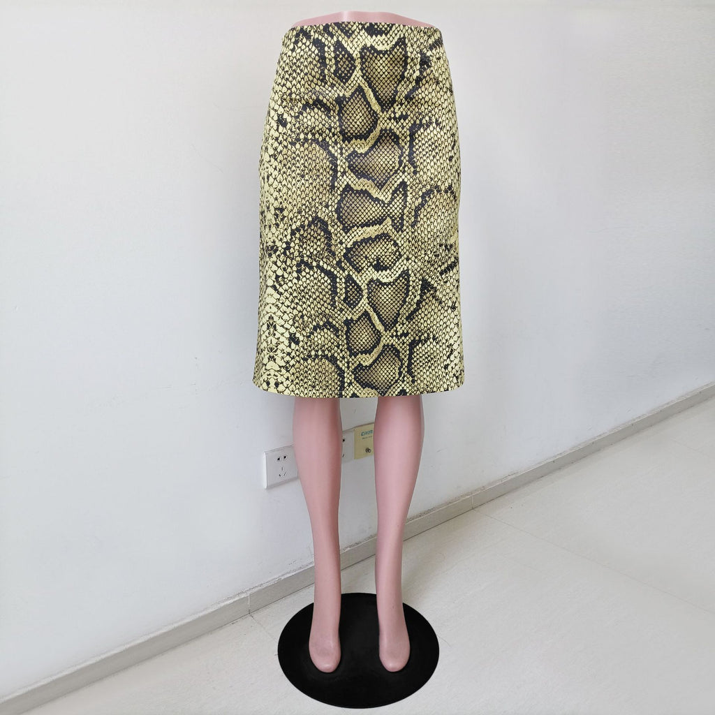 Snake Print A Line Midi Skirt - Python - 4
