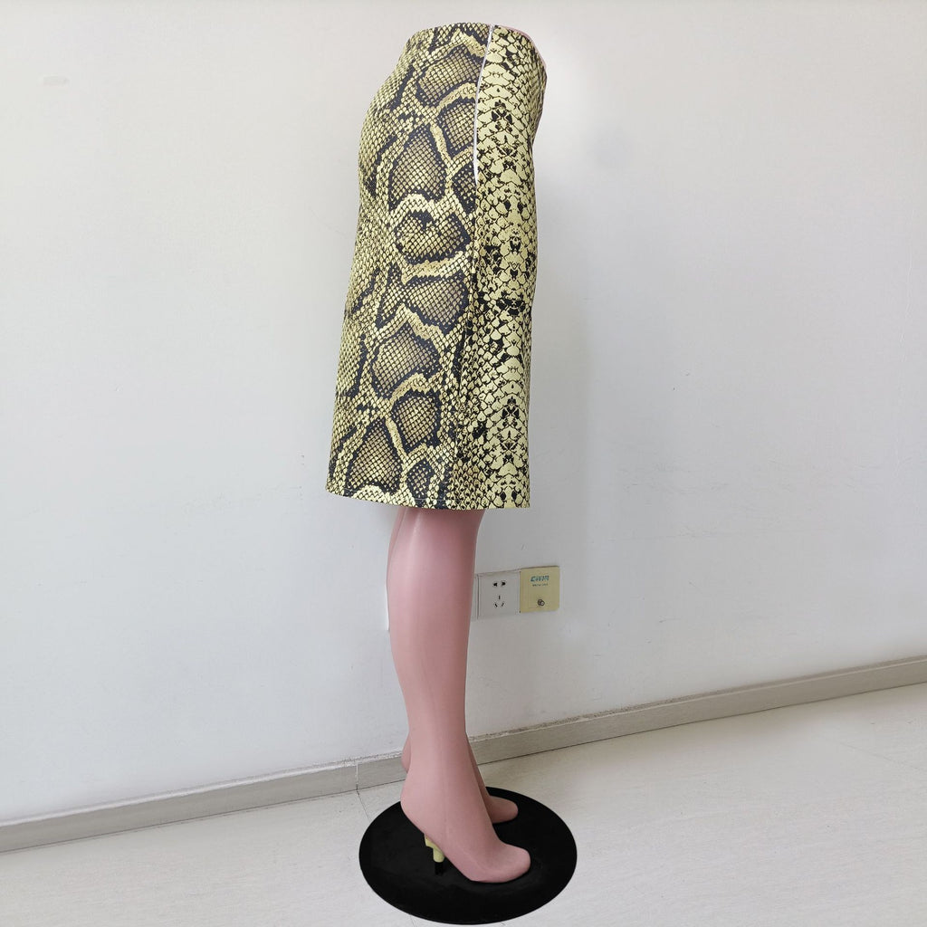 Snake Print A Line Midi Skirt - Python - 5