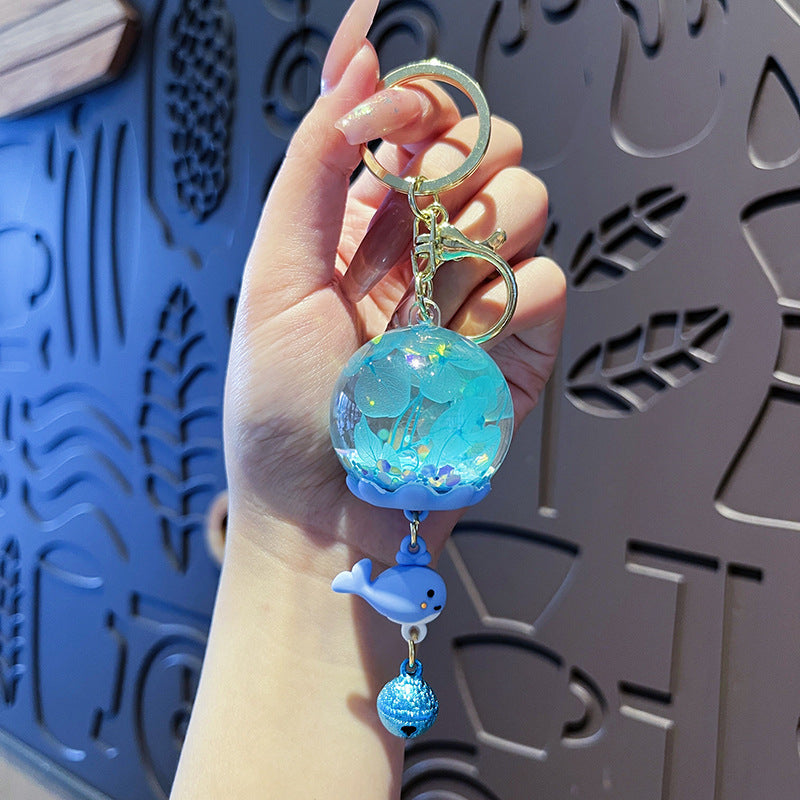 Floating Flower Orb Bell Keychain - Blue
