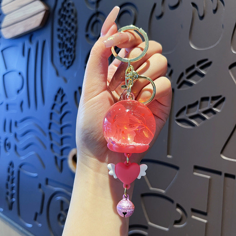 Floating Flower Orb Bell Keychain - Pink