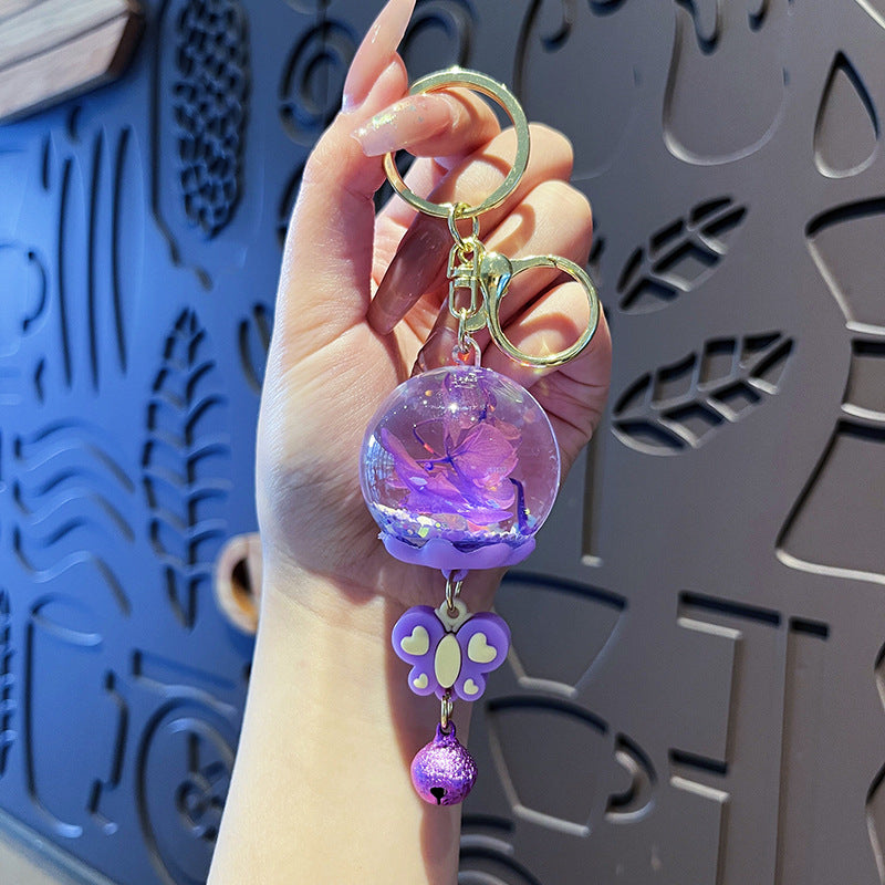 Floating Flower Orb Bell Keychain - Purple