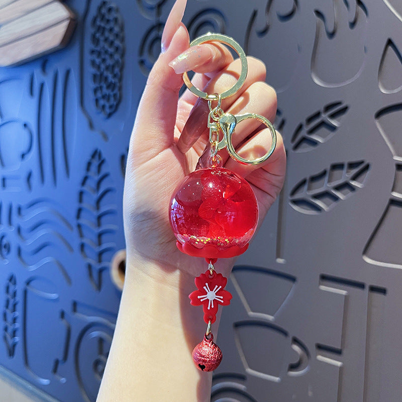 Floating Flower Orb Bell Keychain - Red