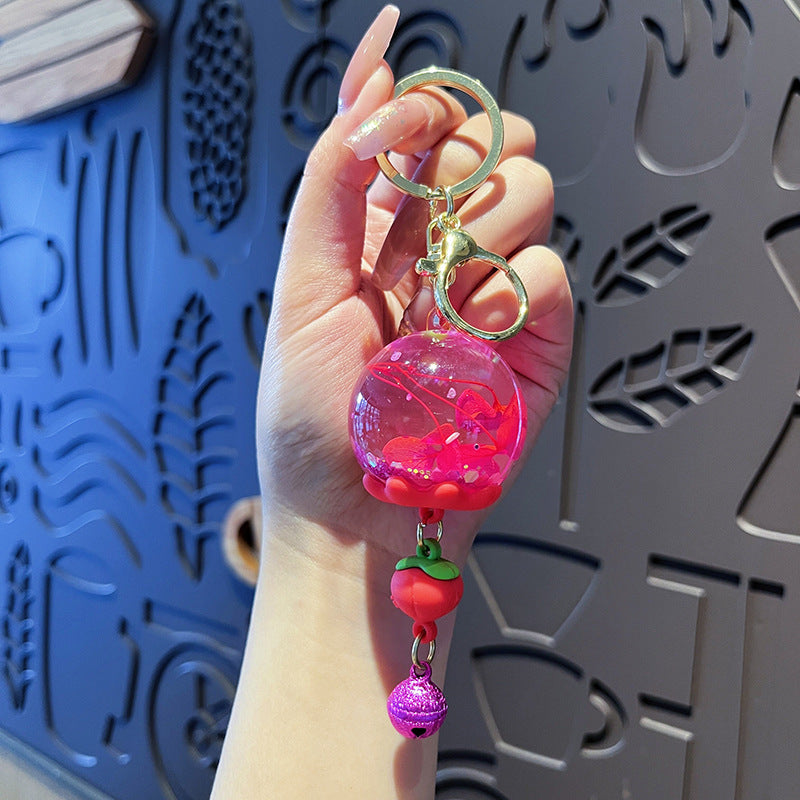 Floating Flower Orb Bell Keychain - RoseRed