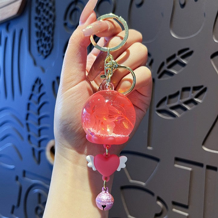 Floating Flower Orb Bell Keychain