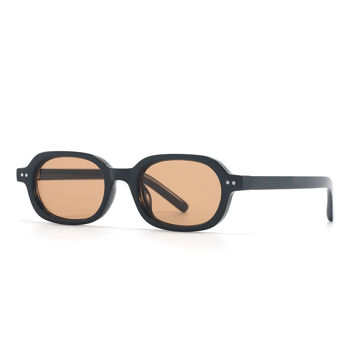 Vintage Two-Tone Tiny Oval Lens Sunglasses - Black Brown