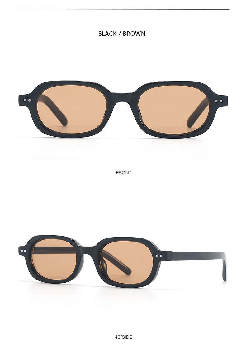 Vintage Two-Tone Tiny Oval Lens Sunglasses - Black Brown - 2