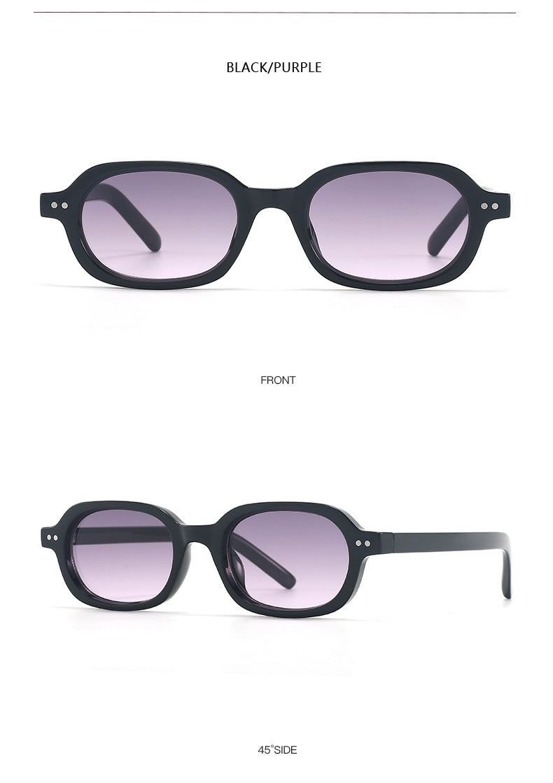 Vintage Two-Tone Tiny Oval Lens Sunglasses - Black Purple - 2