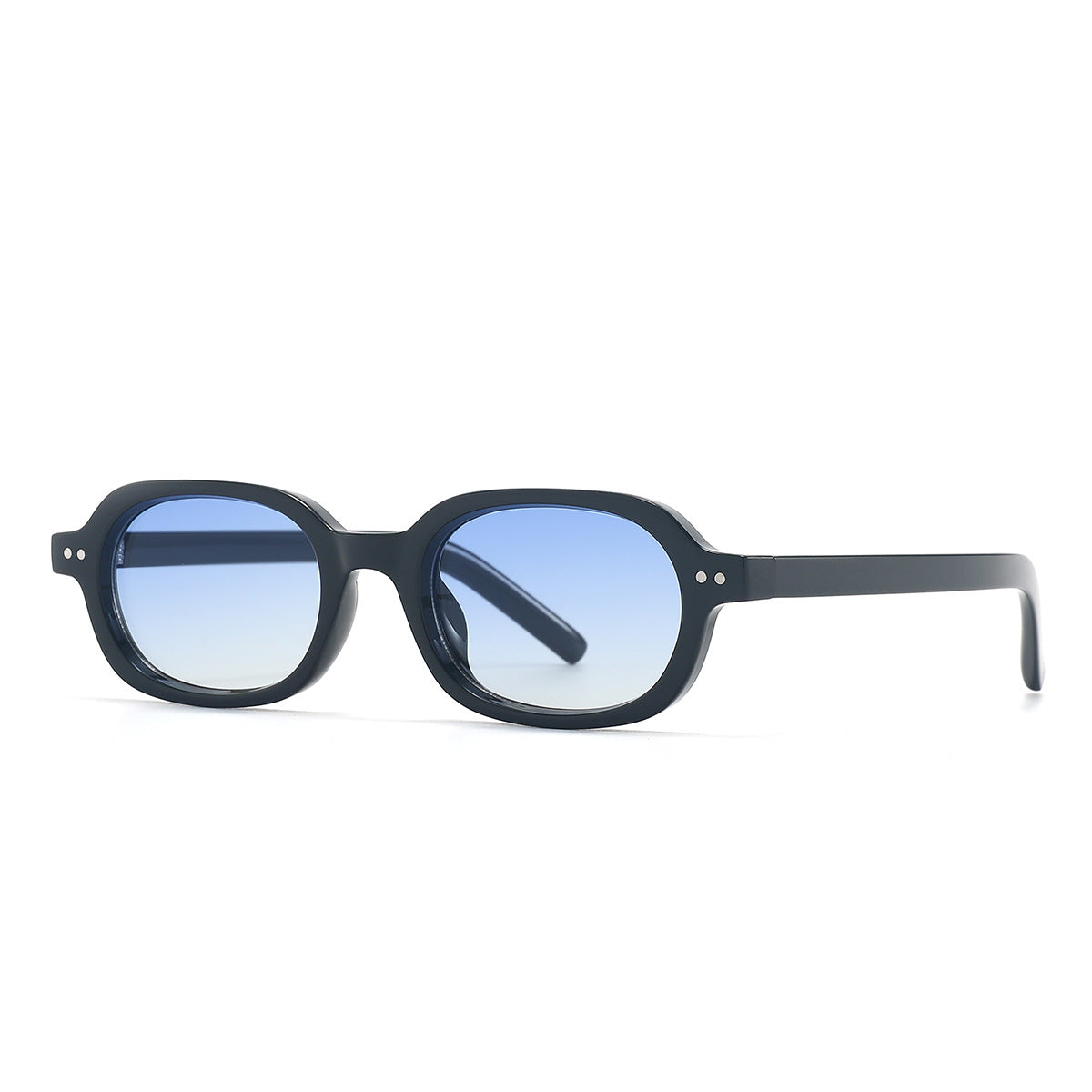 Vintage Two-Tone Tiny Oval Lens Sunglasses - Black Blue