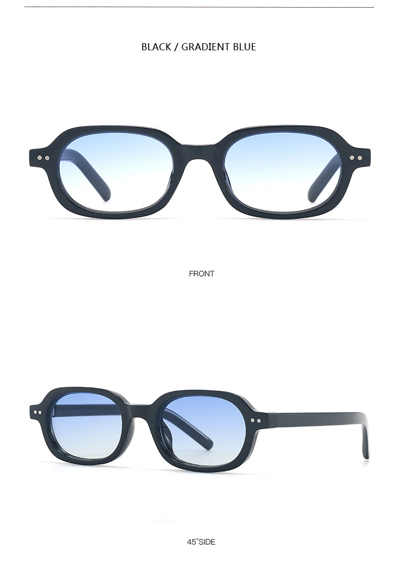 Vintage Two-Tone Tiny Oval Lens Sunglasses - Black Blue - 2