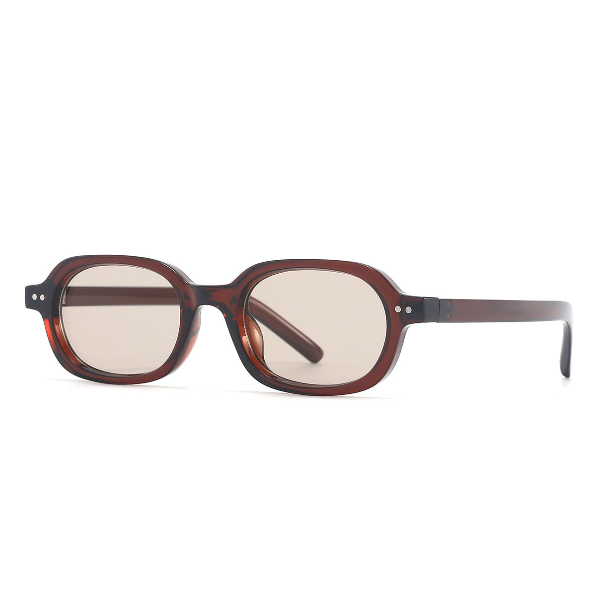 Vintage Two-Tone Tiny Oval Lens Sunglasses - Brown Champagne