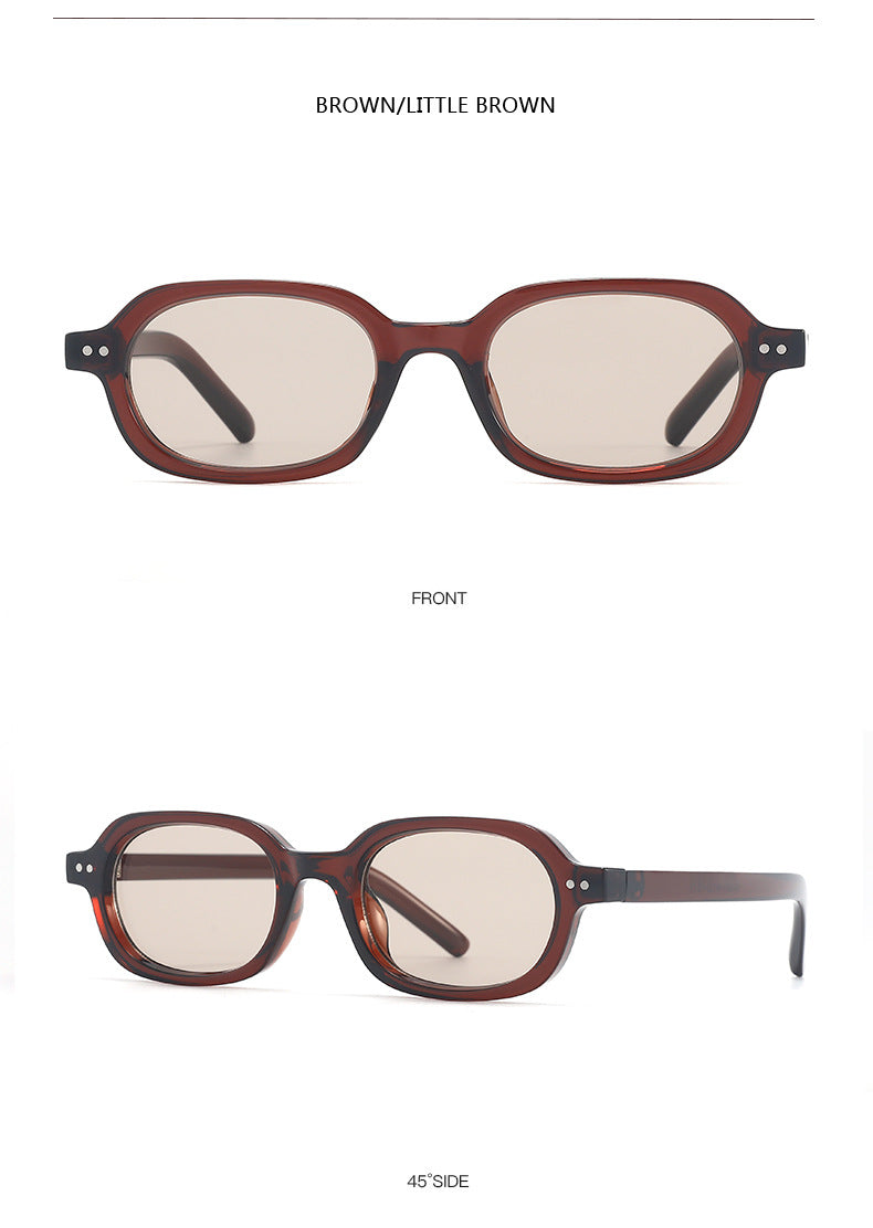 Vintage Two-Tone Tiny Oval Lens Sunglasses - Brown Champagne - 2