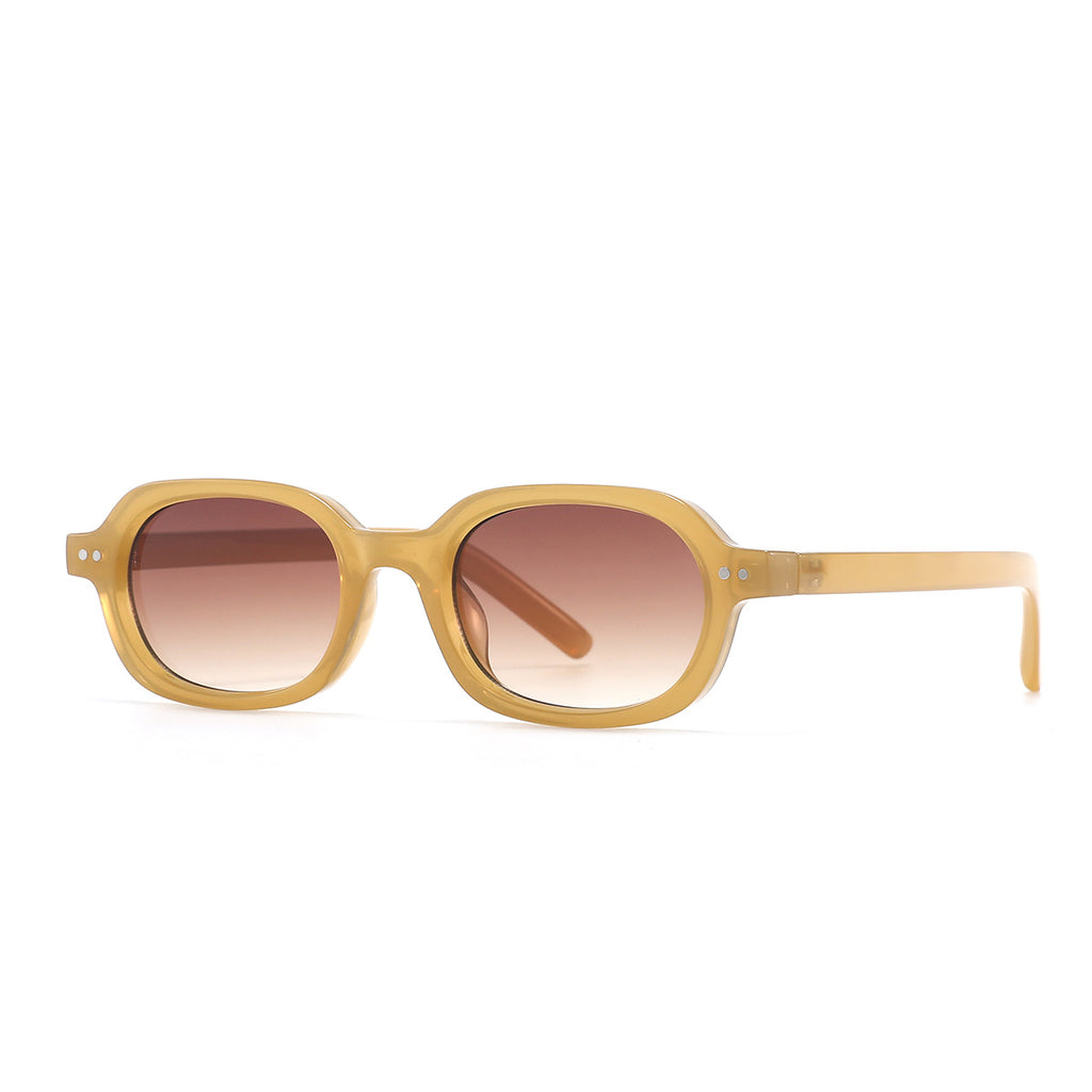 Vintage Two-Tone Tiny Oval Lens Sunglasses - Orange Brown