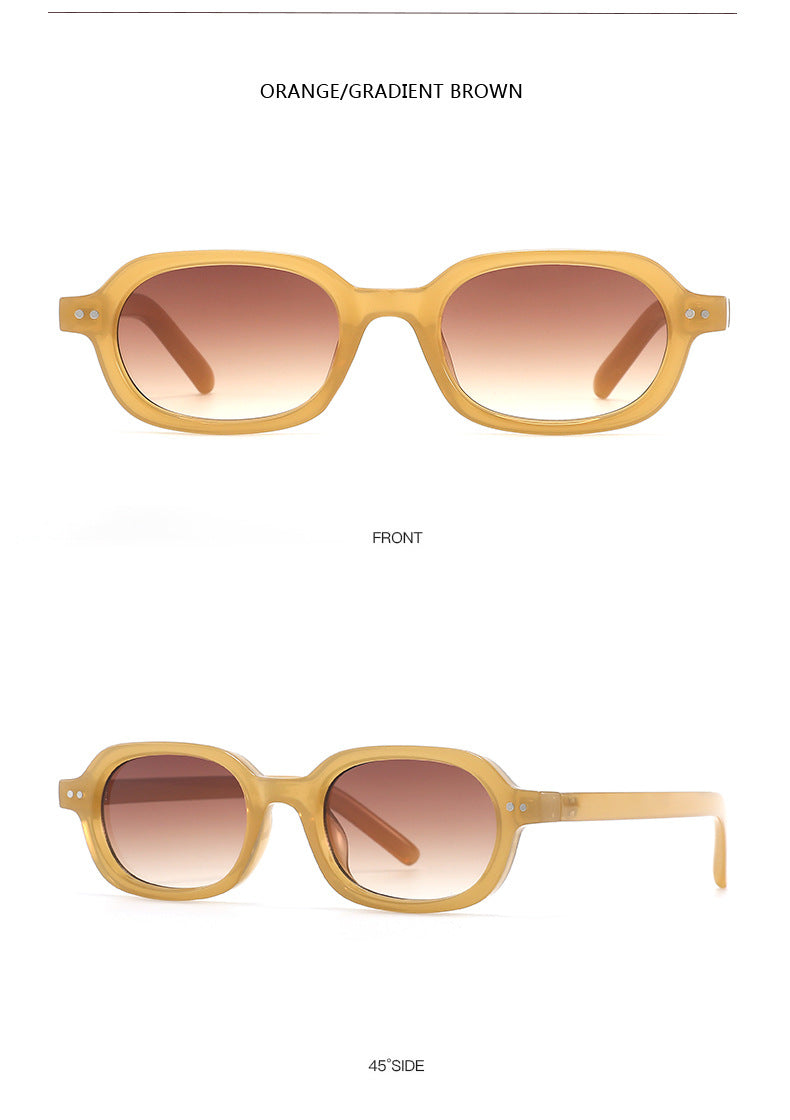 Vintage Two-Tone Tiny Oval Lens Sunglasses - Orange Brown - 2