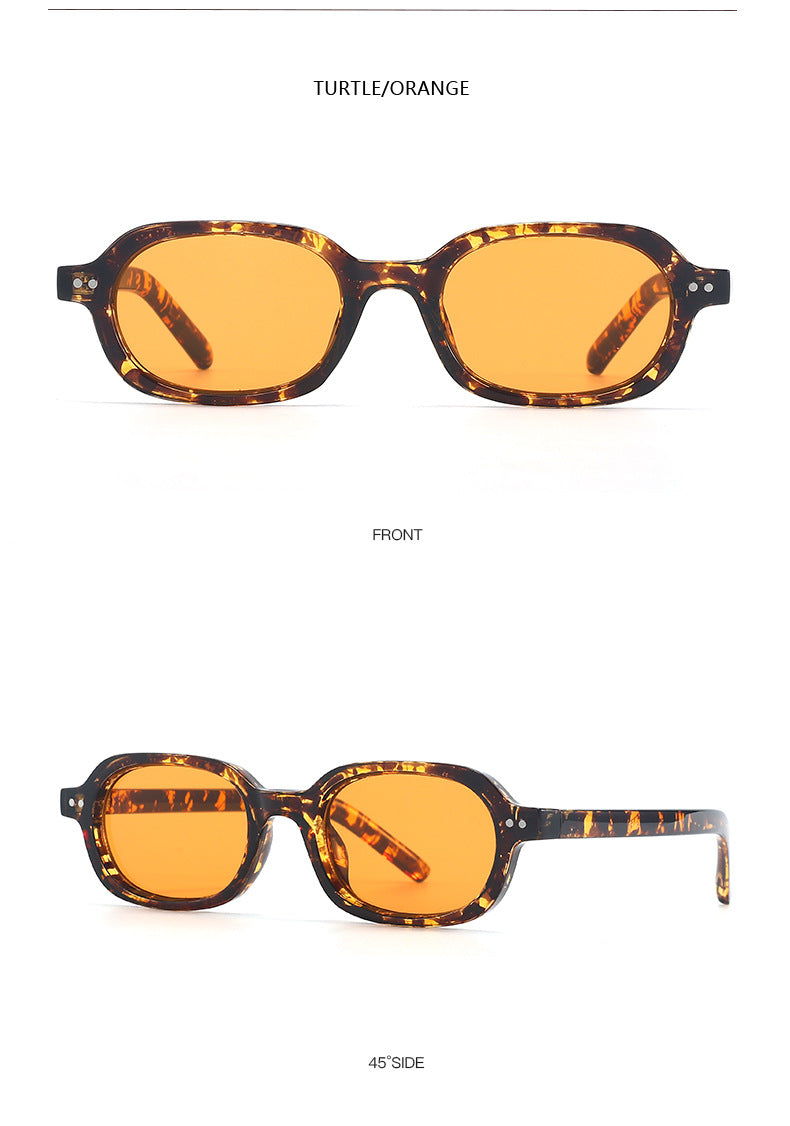 Vintage Two-Tone Tiny Oval Lens Sunglasses - Tortoise Orange - 2