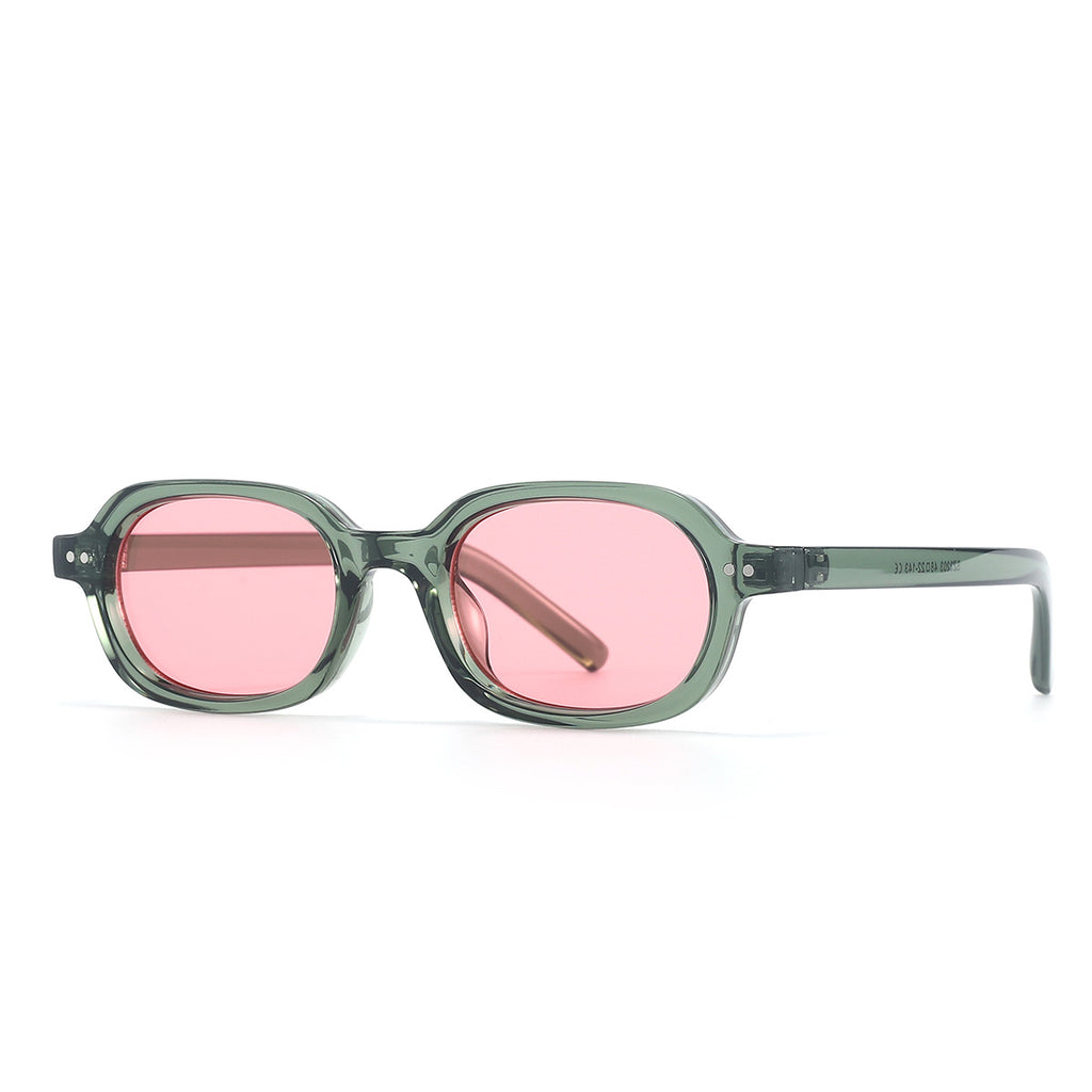 Vintage Two-Tone Tiny Oval Lens Sunglasses - Green Pink