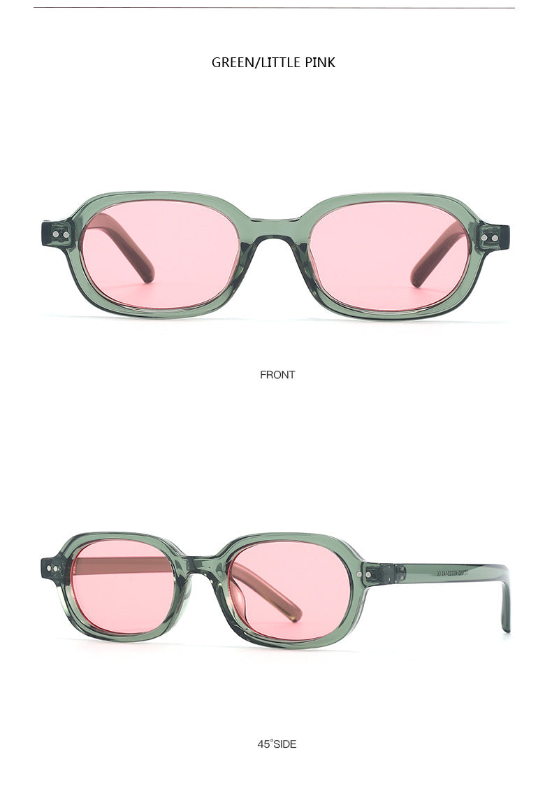 Vintage Two-Tone Tiny Oval Lens Sunglasses - Green Pink - 2