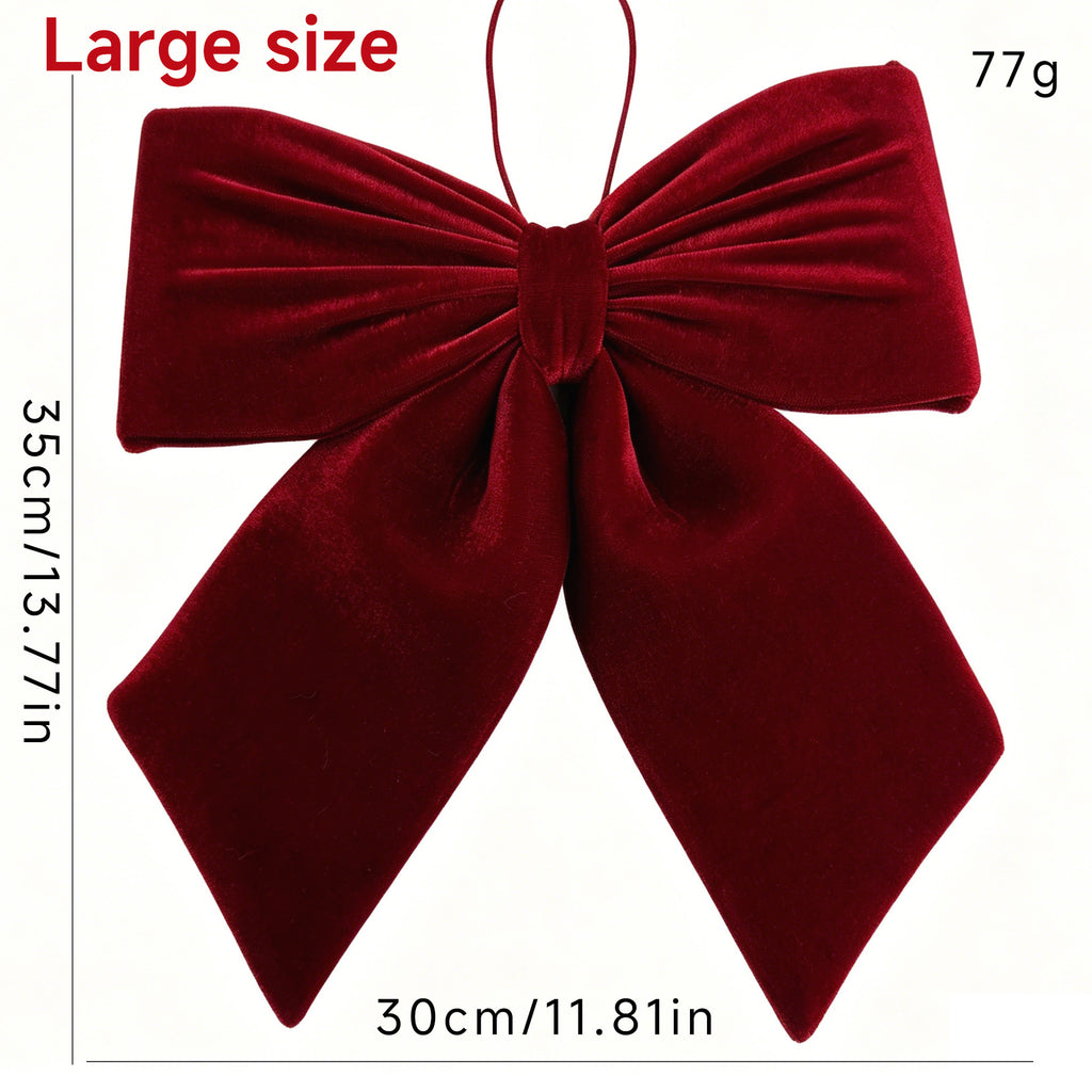 Velvet Hanging Christmas Bow for Tree and Window - Red-L - 1