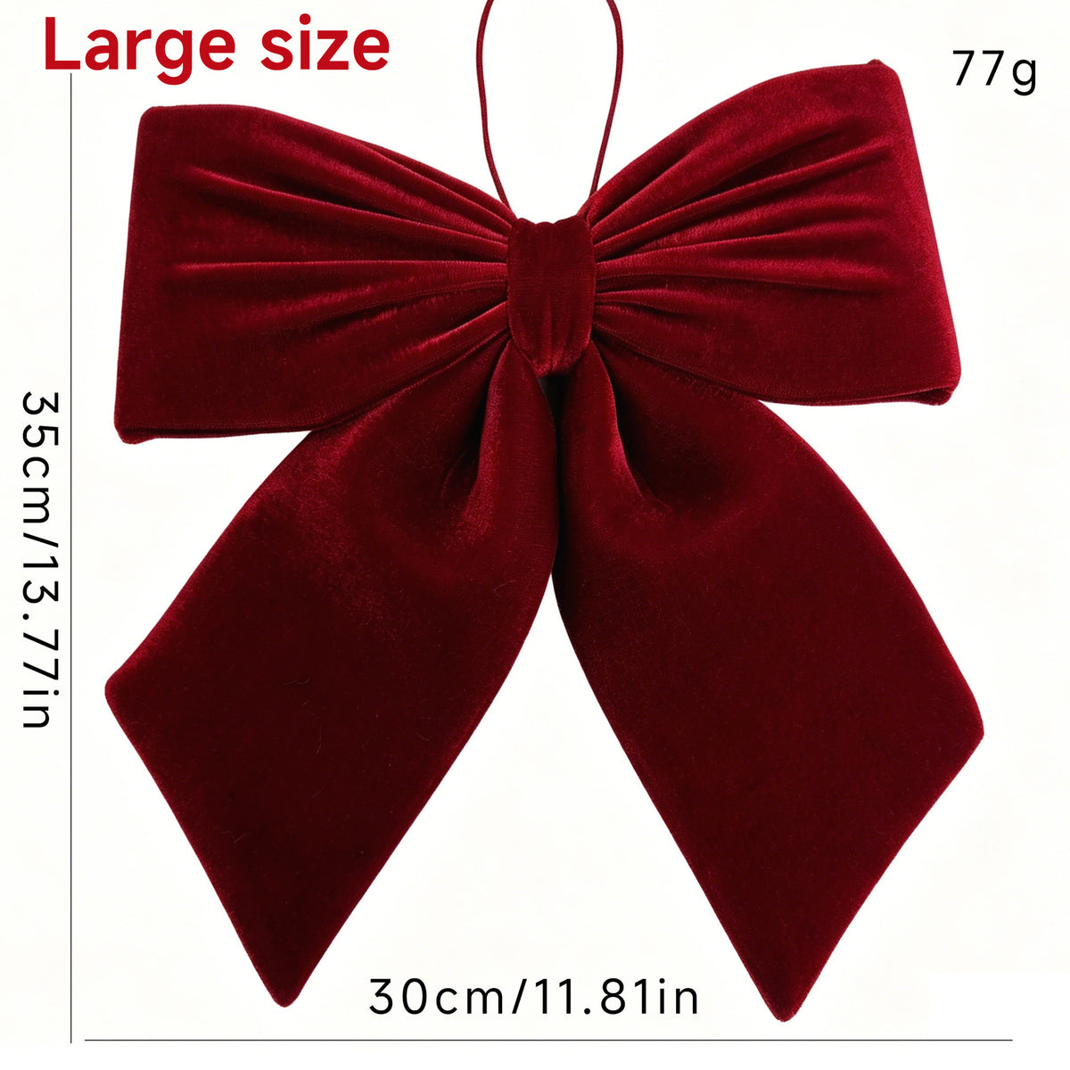 Velvet Hanging Christmas Bow for Tree and Window - Red-L - 1