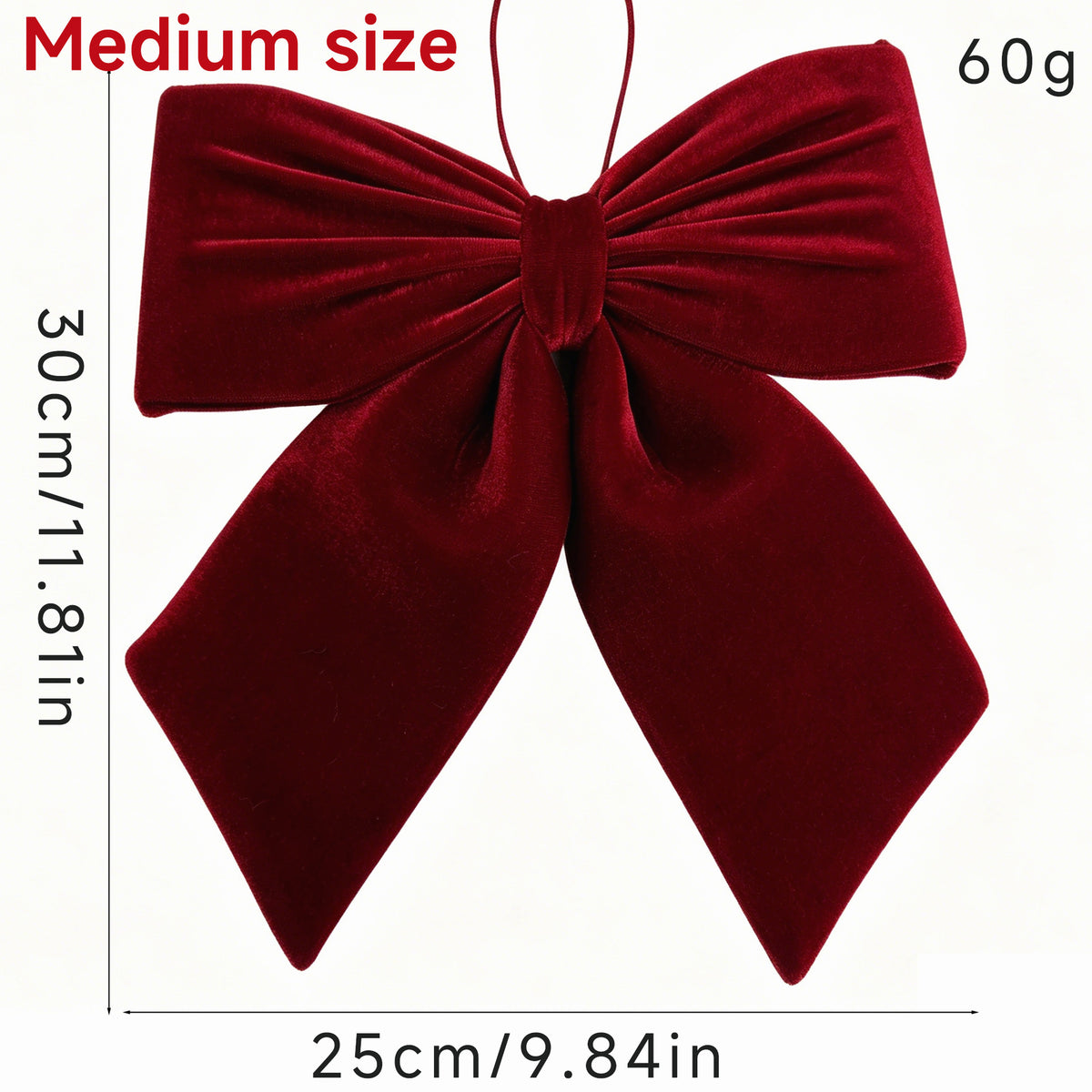 Velvet Hanging Christmas Bow for Tree and Window - Red-M
