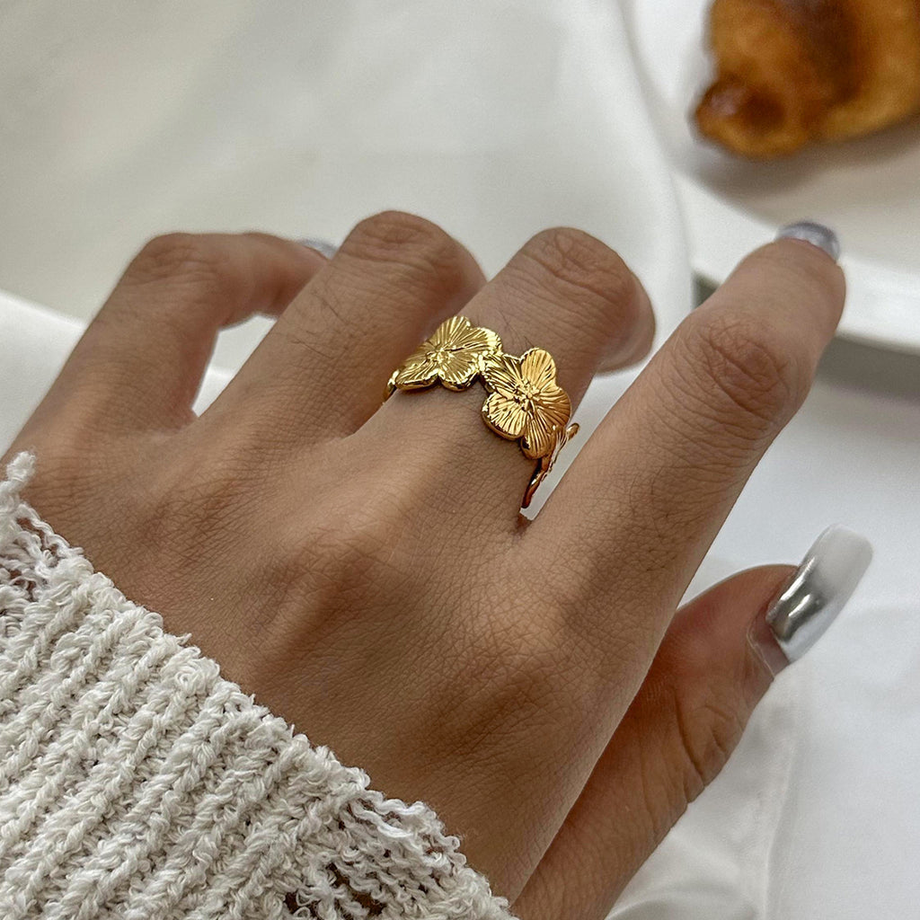Textured Flower Wide Open Band Ring - view 1