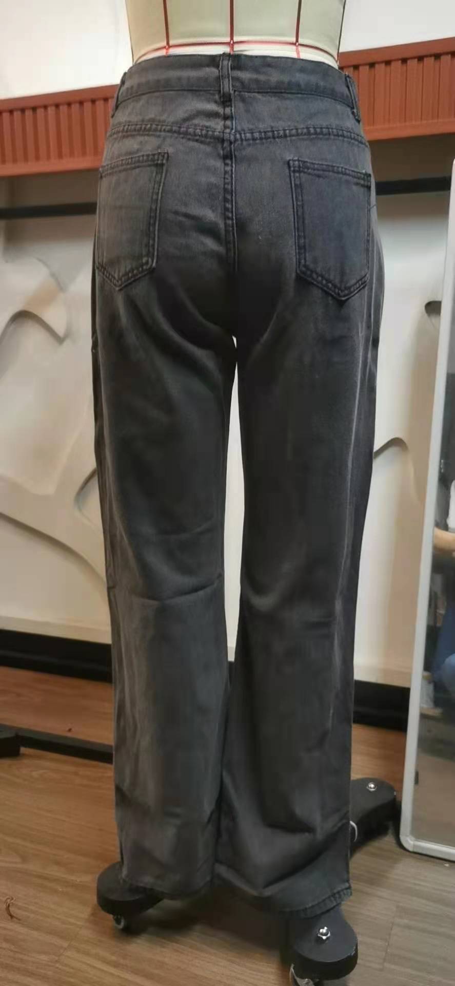 Mid Rise Side Slit Wide Leg Jeans - Black - 1