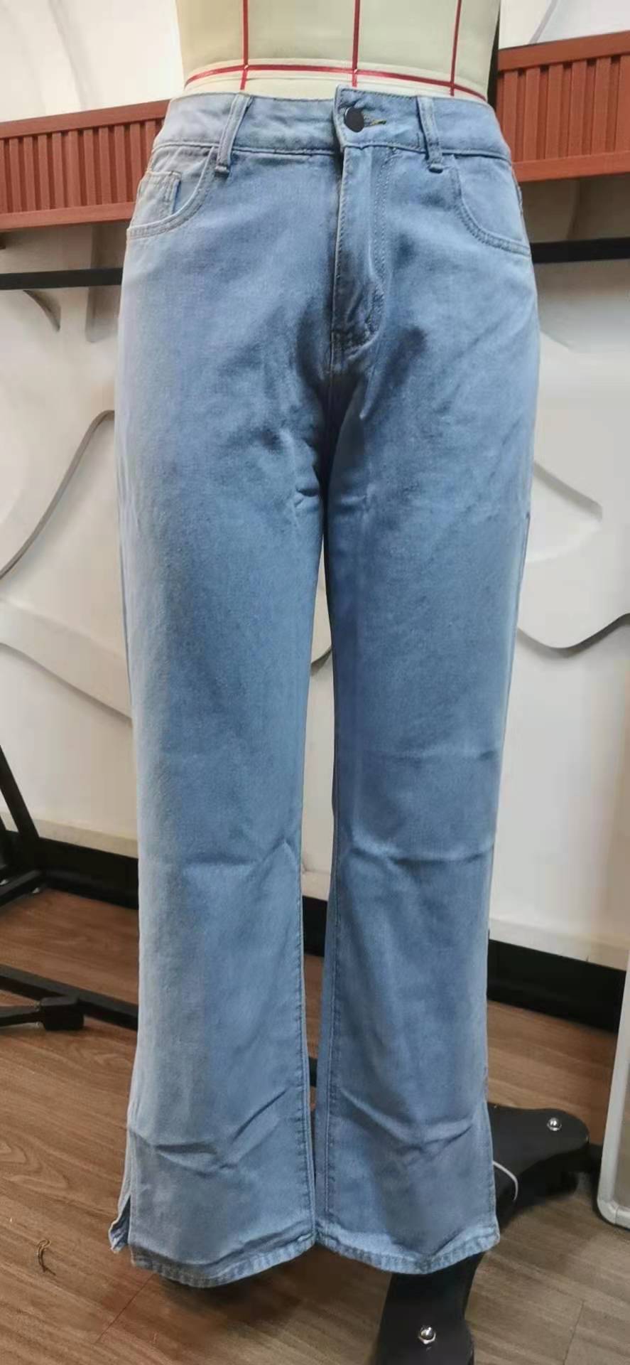 Mid Rise Side Slit Wide Leg Jeans - Blue - 1