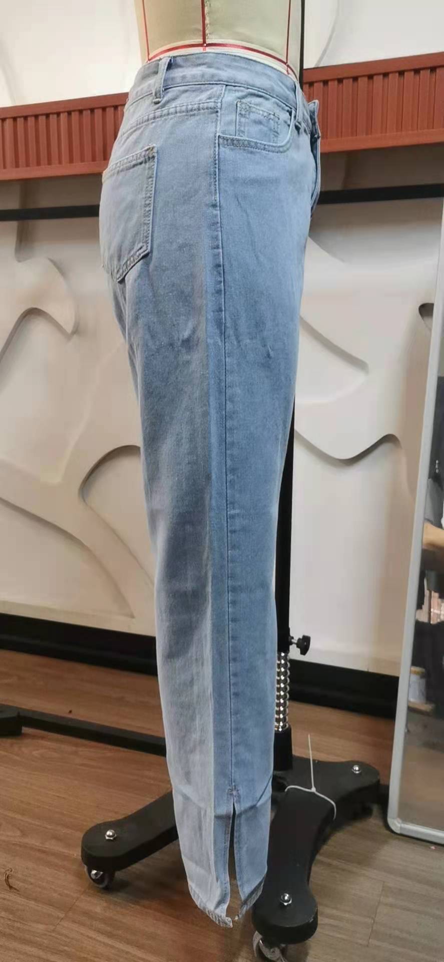 Mid Rise Side Slit Wide Leg Jeans - Blue - 2