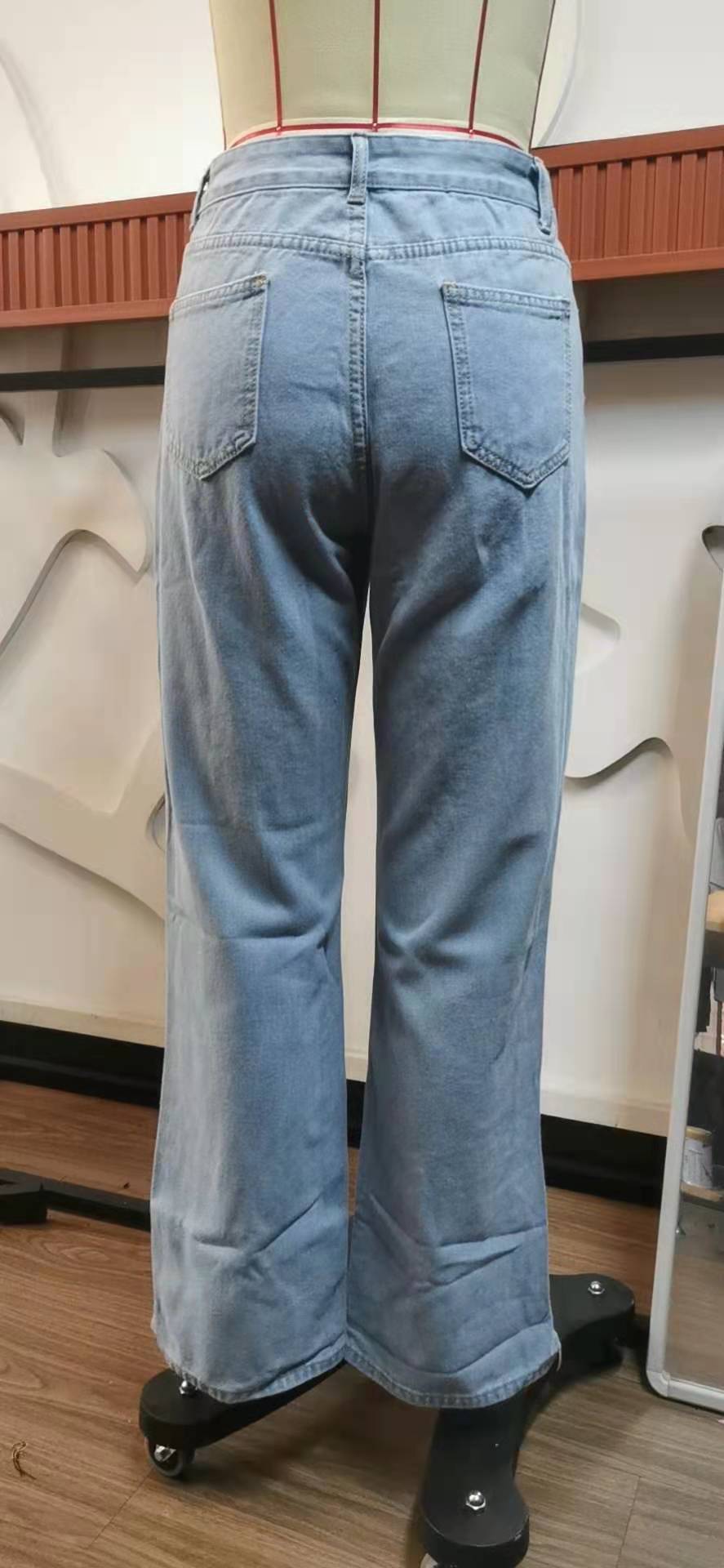 Mid Rise Side Slit Wide Leg Jeans - Blue - 3