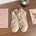 Ruffle Cuff Floral Ankle Socks - Khaki