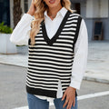 Breton Stripe Contrast Trim Knit Vest - Black