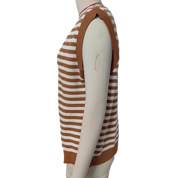 Breton Stripe Contrast Trim Knit Vest - Brown - 1