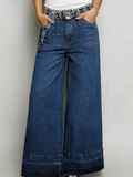 High Rise Wide Leg Released Hem Jeans - DarkBlue