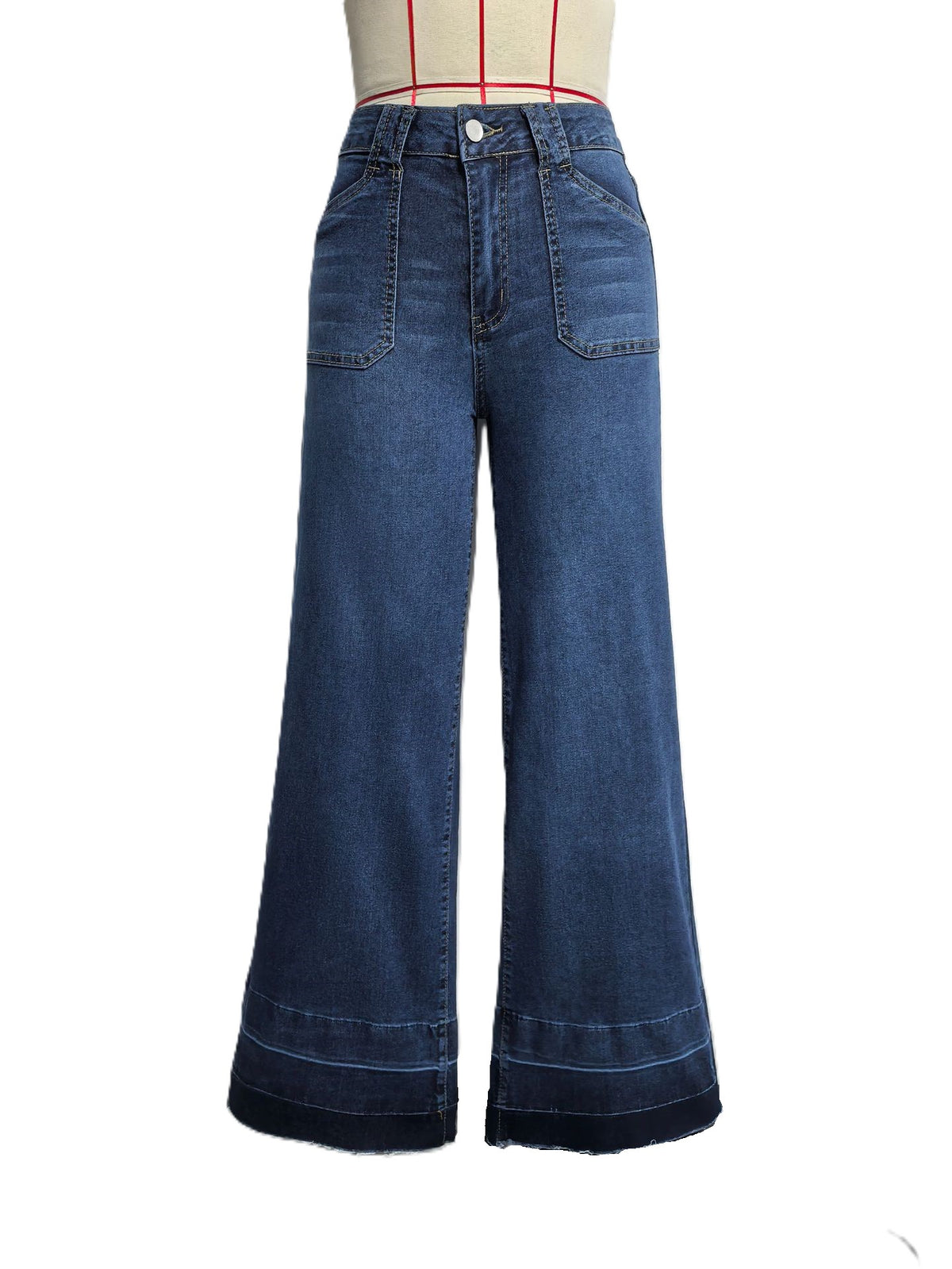 High Rise Wide Leg Released Hem Jeans - DarkBlue - 1