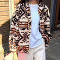 Southwestern Geo Print Sherpa Zip Jacket - Coffee